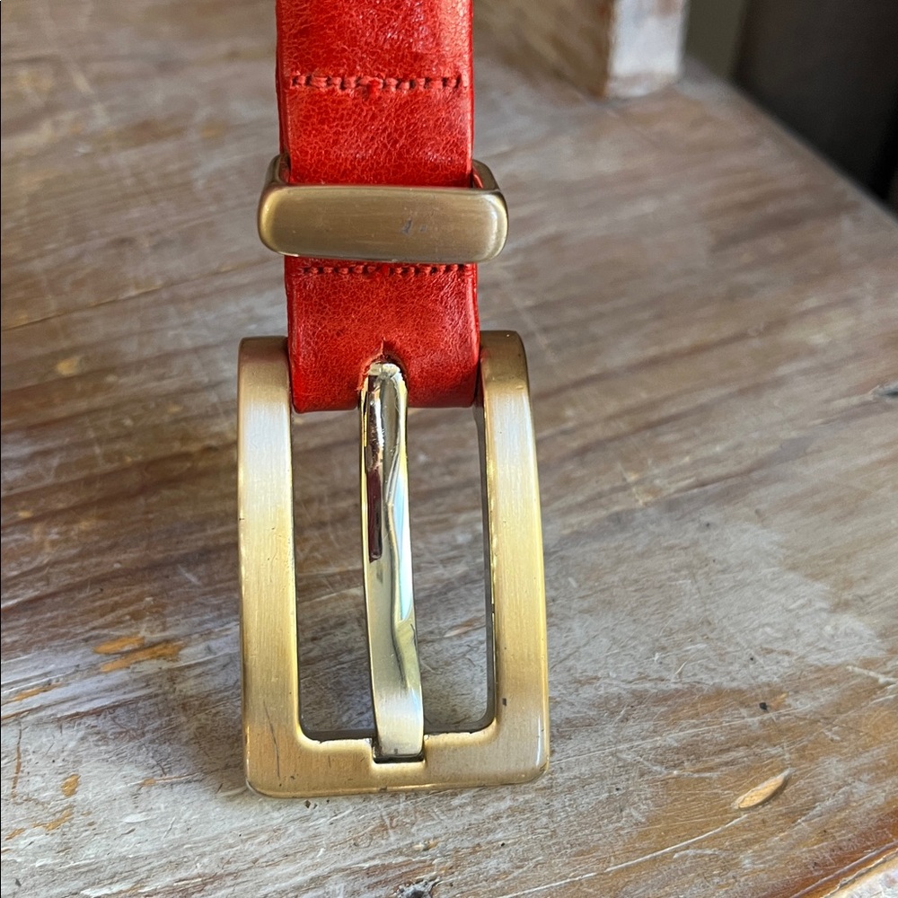 ❤️ Cipriani Vintage Belt Italian Calfskin Leather Red Medium Gold Silver - Picture 2 of 7